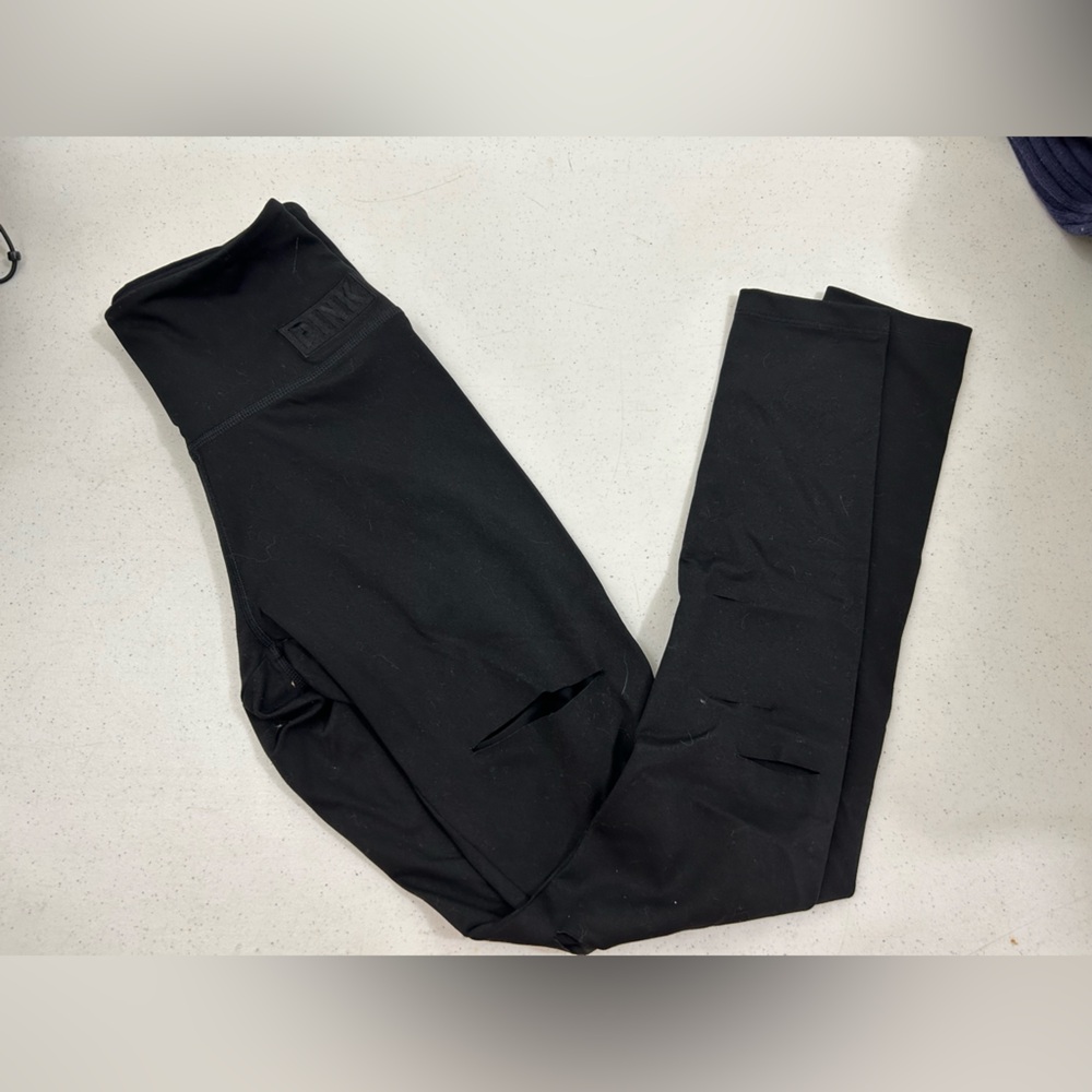 PINK Victoria's Secret ULTIMATE distressed Jet Black Leggings - Size XS